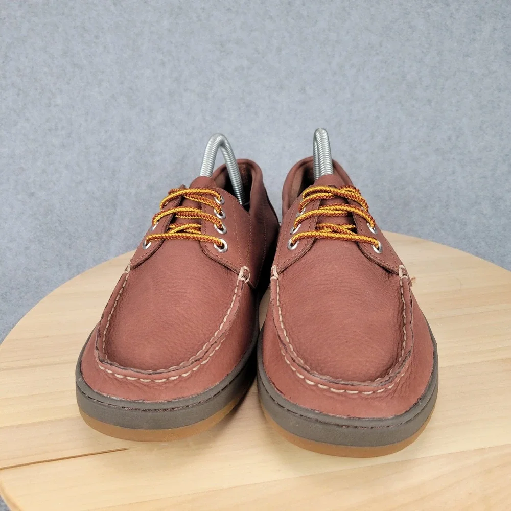 L.L. Bean Blucher Boat Shoes Mens 8 Medium Brown Leather Handsewn Moc Toe 504636